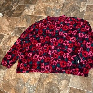 Zoe + Chloe Floral Zip-Up Fleece Jacket 3X in Red, Pink & Green kangaroo Pocket